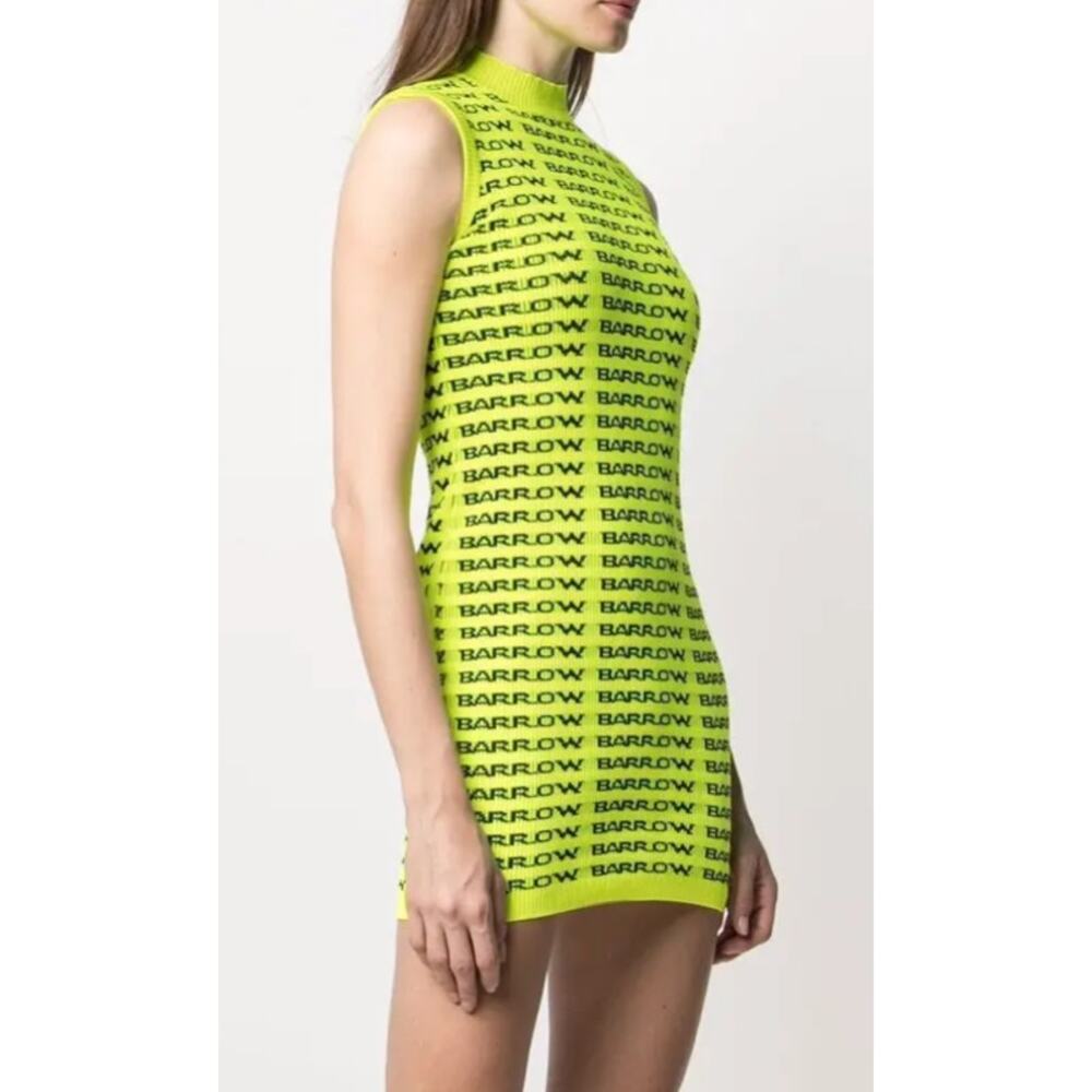 Barrow Neon Yellow Logo Print Knitted Mock Neck Sleeveless Dress Size S